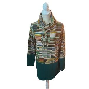 Filly Flair Emerald Green & Colorful Geometric Print Cowl Neck Sweater Large NWT